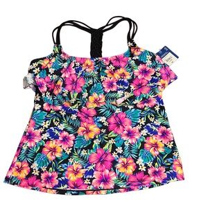 NWT Arizona Jean Company Floral Strappy Tankini Swimwear Size XL
